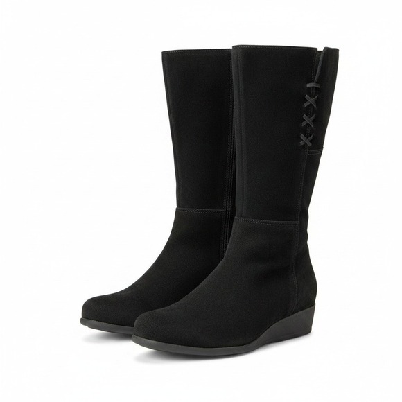 La CANADIENNE Shoes - La Canadienne Black Suede Tall Wedge Boots Womens 9 Leather Lace Up Minimalist